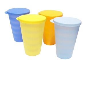 Tupperware Impressions 16 oz Tumblers with lids with straw holes NWT set of 4